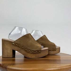 Womens Sam Edelman‎ Josselyn Brown Leather Peep Toe Heeled Clogs Size 10 M GUC